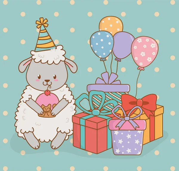 Carte d'anniversaire avec bois de moutons mignon — Image vectorielle