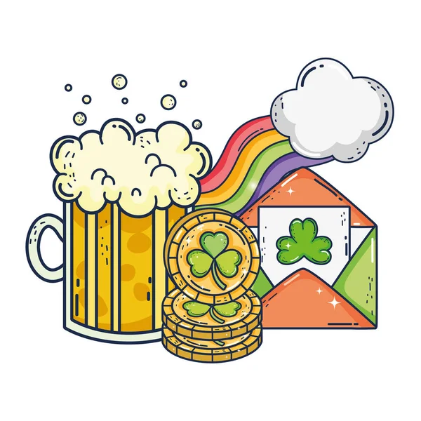 Βάζο μπύρα και ουράνιο τόξο Άγιος Πατρίκιος ημέρα — Διανυσματικό Αρχείο