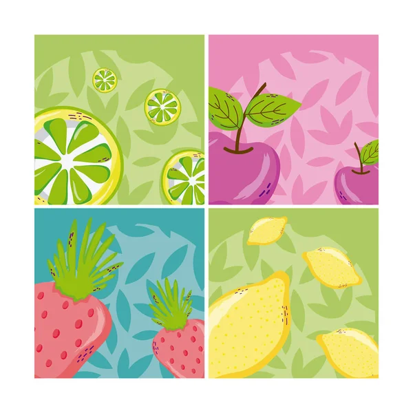 Conjunto de frutas desenhos animados —  Vetores de Stock