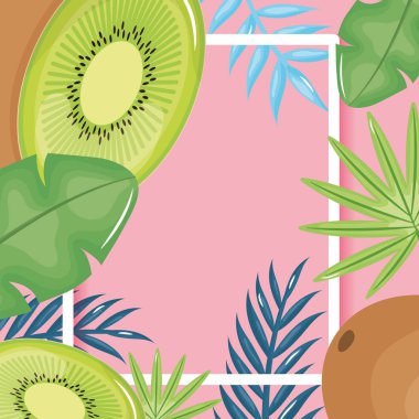 yapraklar avuç içi kare çerçeve ile taze kivi