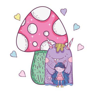 mantar ve kalpler ile peri ve canavar