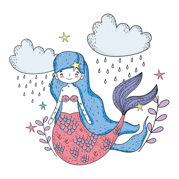 Mignonne sirène sous la mer avec algues — Image vectorielle