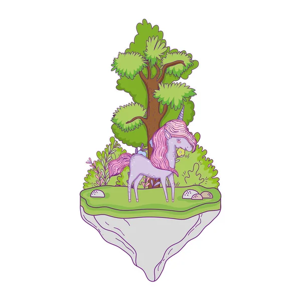 Hermoso unicornio en el paisaje — Vector de stock