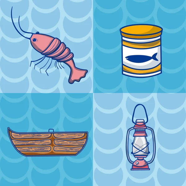 Conjunto de dibujos animados de pesca — Vector de stock