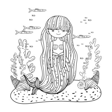 Deniz yosunu fairytale karakter ile güzel deniz kızı