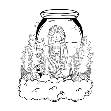 yosun ile mason kavanozda güzel denizkızı