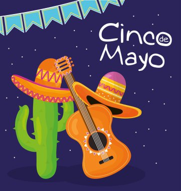 gitar ve şapka meksika ile cinco de mayo kutlama
