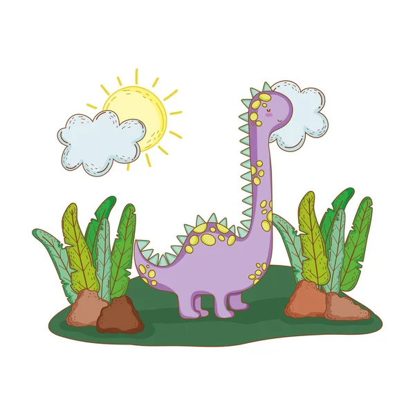Cute apatosaurus in the landscape — Stock Vector