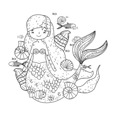 deniz yosunu ile denizin altında sevimli Mermaid