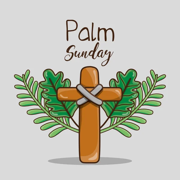 Croce cattolica e rami di palma religione — Vettoriale Stock