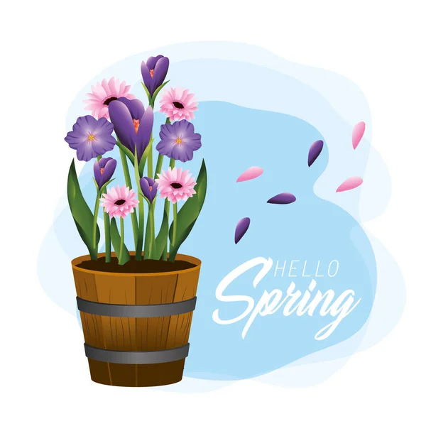 Exotische Blütenpflanzen mit Blättern im Frühling — Stockvektor