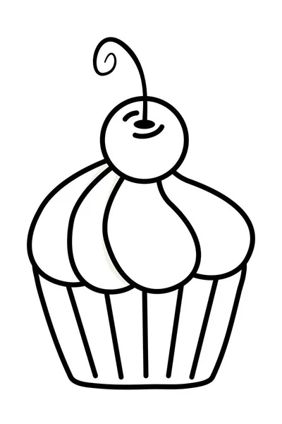 Muffin med körsbär svart och vitt — Stock vektor