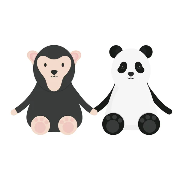 Cute bear panda and monkey characters — Stock Vector