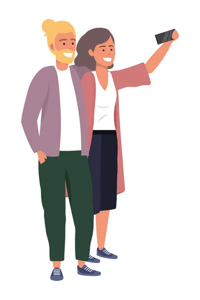 Millennial couple smartphone taking selfie — Stock Vector