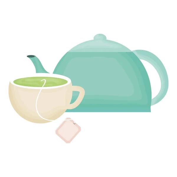 Deliciosa taza de té y tetera — Vector de stock
