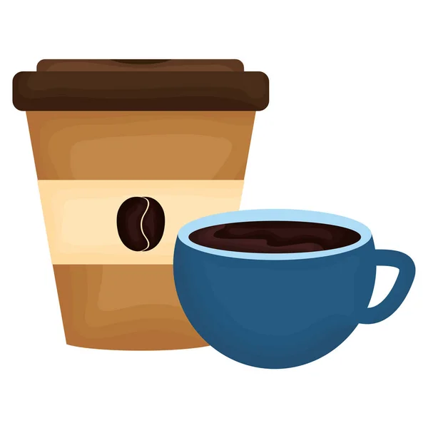 Смачна кава в чашці та пластиковій тарі — стоковий вектор