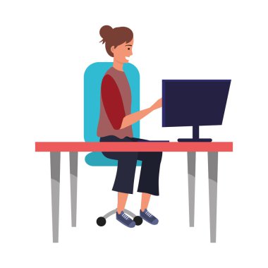 Çalışma masasında oturan millenial kişi şık kıyafet