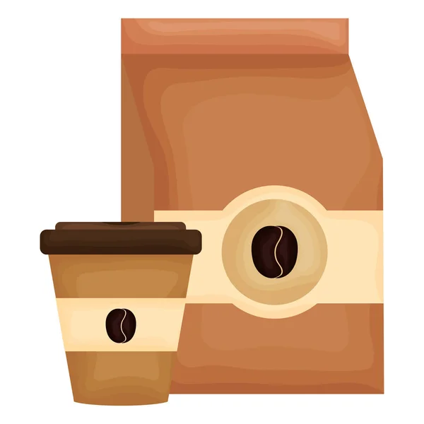 Produkt worek kawy i plastikowy pojemnik — Wektor stockowy
