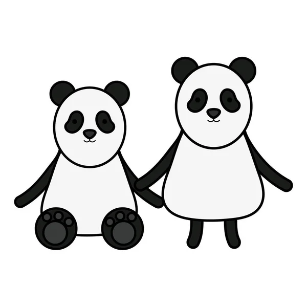 Cute bears pandas couple childish characters — Stock Vector