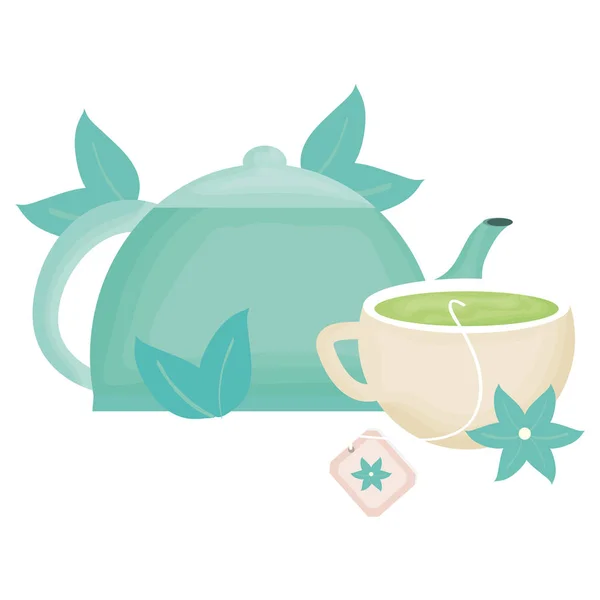 Deliciosa xícara de chá e bule —  Vetores de Stock
