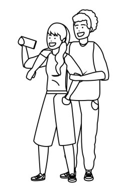 Bin yıllık çift akıllı telefon siyah beyaz selfie alarak