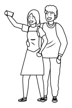 Bin yıllık çift akıllı telefon siyah beyaz selfie alarak