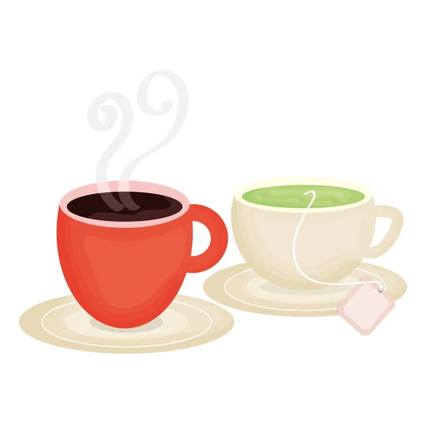 Heerlijke thee en koffie in kopjes — Stockvector