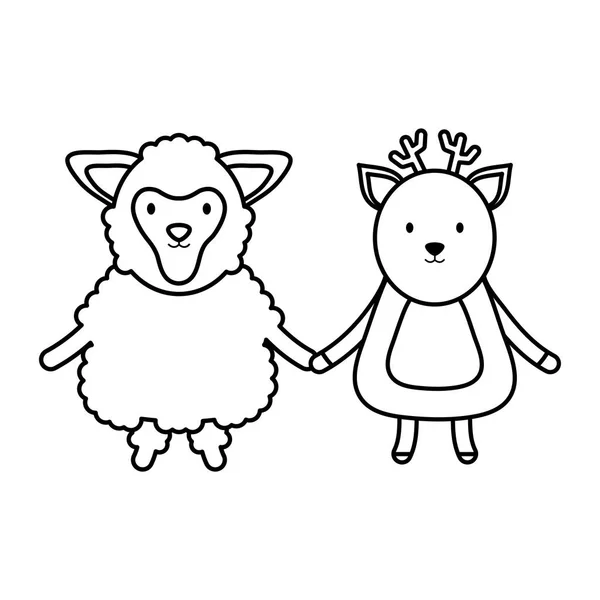 Mignon moutons et rennes enfantin — Image vectorielle