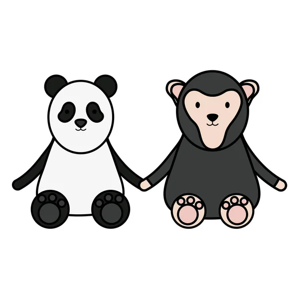 Cute bear panda and monkey characters — Stock Vector