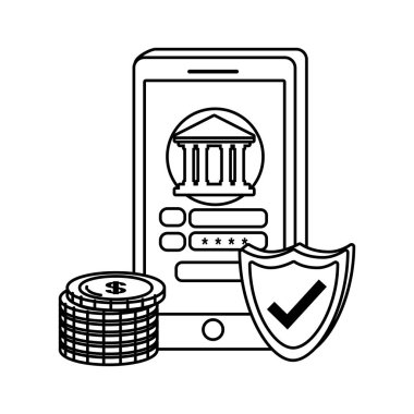 Dijital bankacılık hizmetleri online araçlar smatphone siyah ve beyaz