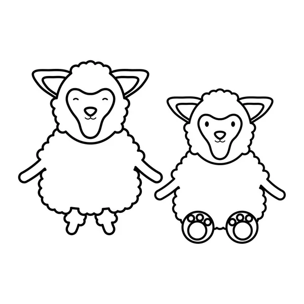 Niedliche Schafe paar kindische Charaktere — Stockvektor