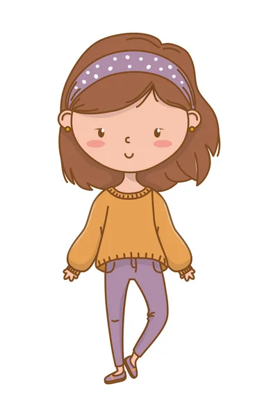 Cute girl kartun gaya pakaian - Stok Vektor