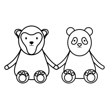 sevimli ayı panda ve maymun karakterleri