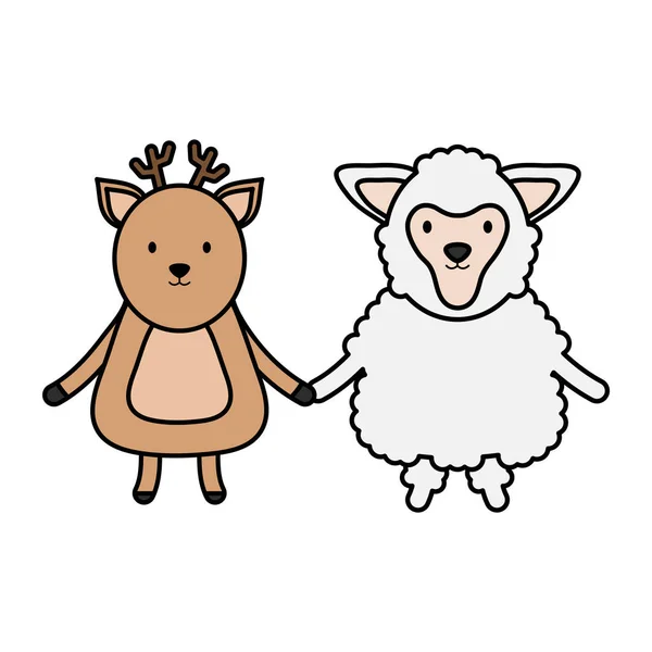 Cute sheep and reindeer childish — Stock Vector