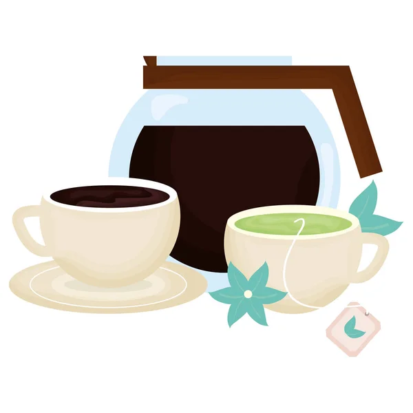 Distributore di caffettiera con tazza e tazza da tè — Vettoriale Stock