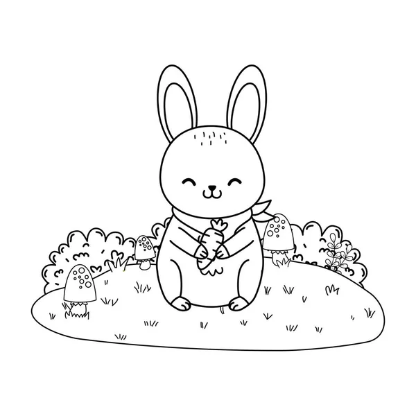 Cute rabbit in the field woodland character — Stock Vector