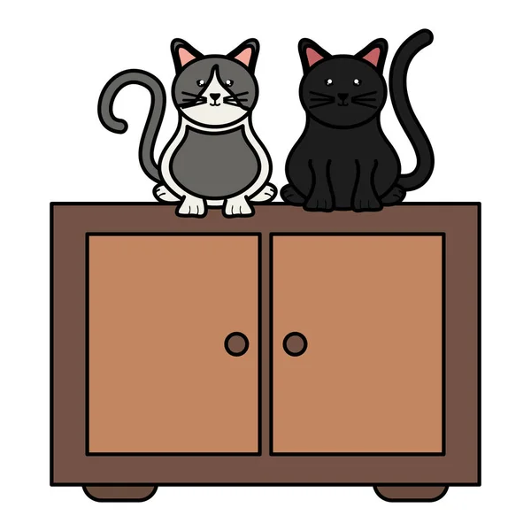 Malé roztomilé kočky v dřevěné zásuvce — Stockový vektor