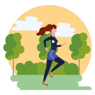 Kadın spor kıyafetleriyle koşuyor.