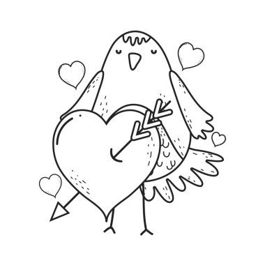 kalp güzel karakter ile sevimli küçük kuş