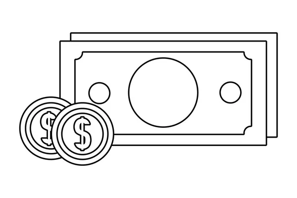 Billetes de dinero y monedas — Vector de stock