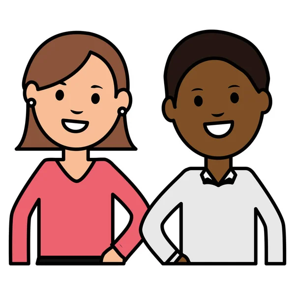 Jovem casal interracial personagens — Vetor de Stock