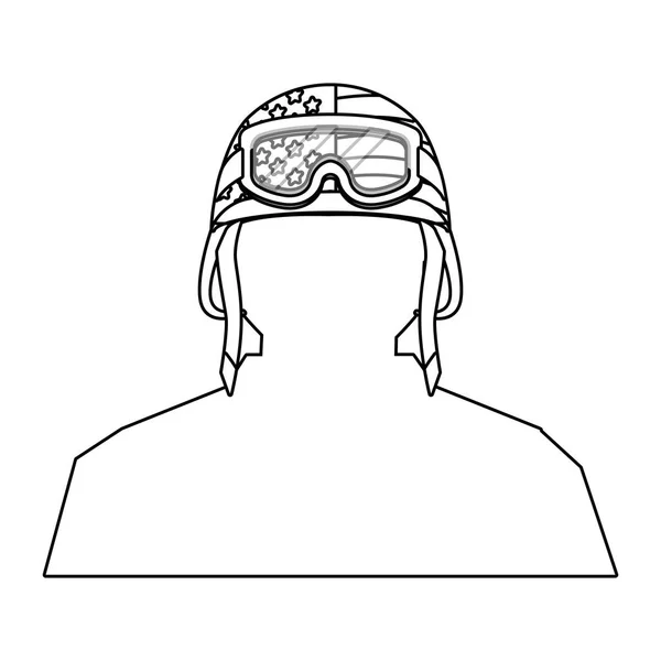 Silhouette e casco soldato bianco e nero — Vettoriale Stock