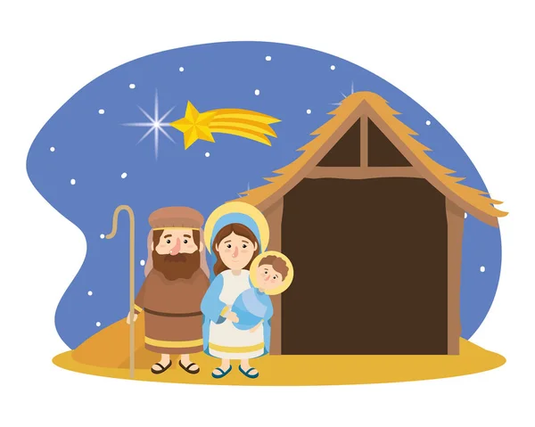 Γελοιογραφία σκηνή nativity Χριστουγέννων — Διανυσματικό Αρχείο