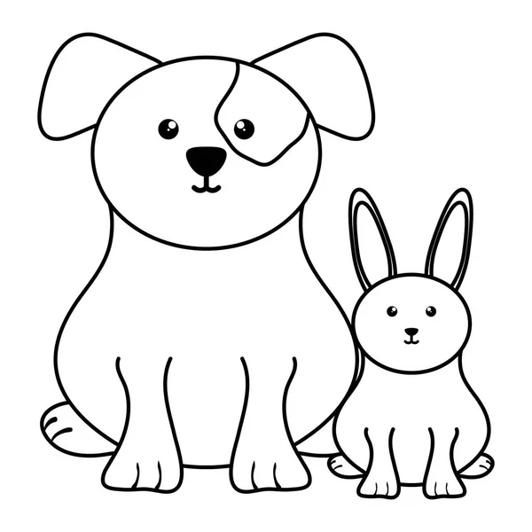 Mignon petit lapin avec chien — Image vectorielle