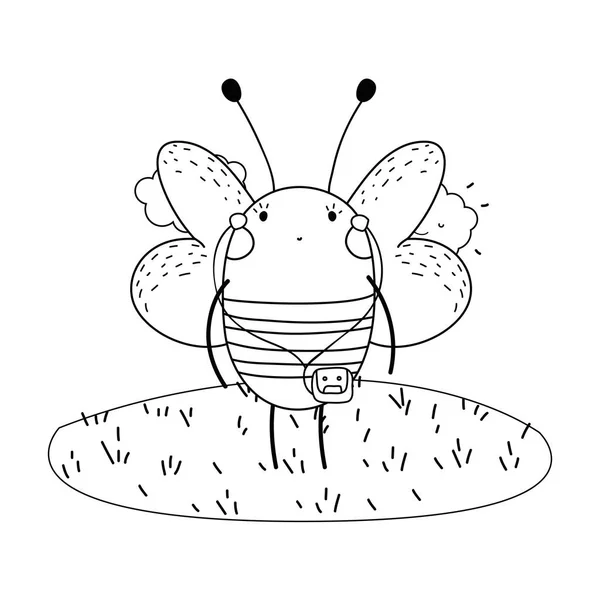Aranyos kis méh a Walkman a táborban — Stock Vector