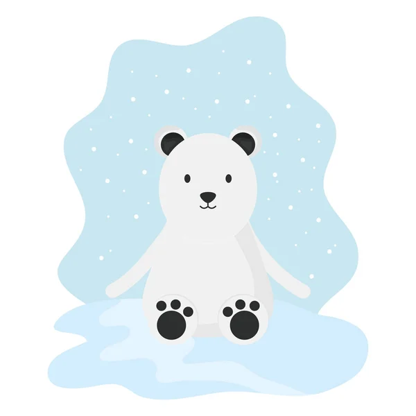 Cute polar bear in snowscape childish character — Stock Vector