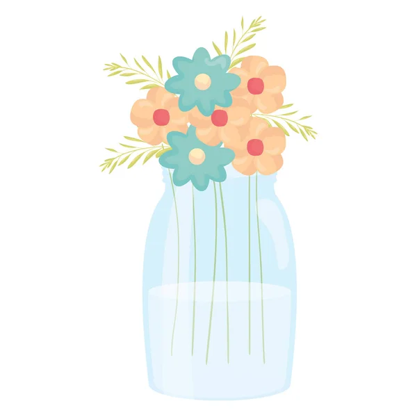Mason jar glass with floral decoration — Stock Vector