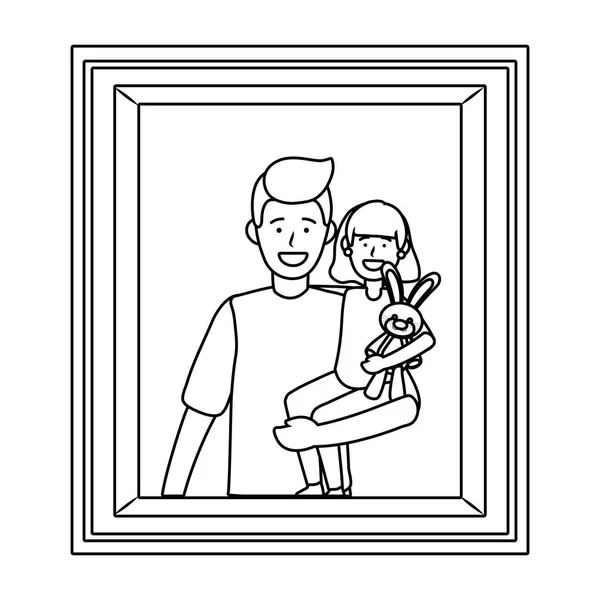 Man carrying a child photo frame black and white — Stock Vector