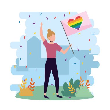 Çalılı, gökkuşağı bayrağı taşıyan bir kadın.