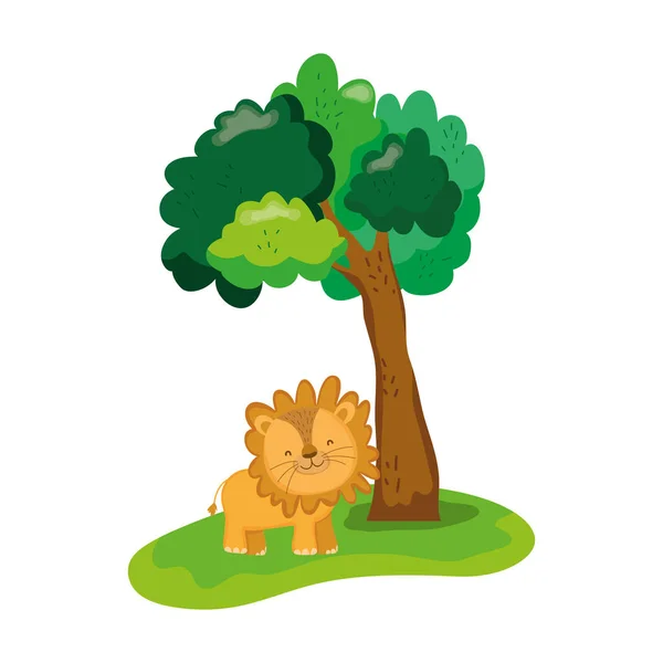 Personnage mignon et petit lion — Image vectorielle